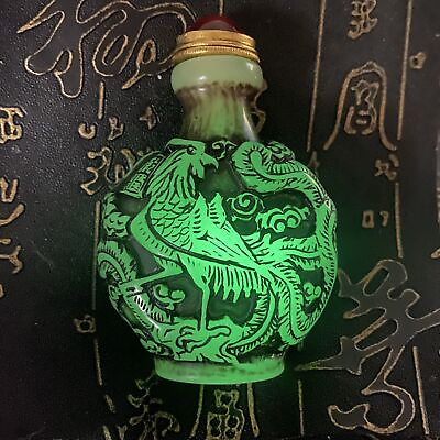 #ad Ancient Chinese Beautifully Carved Dragon And Phoenix Luminous Snuff Bottle $12.21