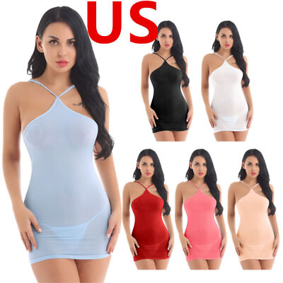 #ad US Women Dress Transparent Micro Mini Tube Lingerie Strapless Babydoll Nightwear $8.27