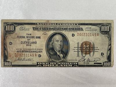 #ad 1929 $100 National Currency CLEVELAND OHIO Jones Woods K1.27 $199.95