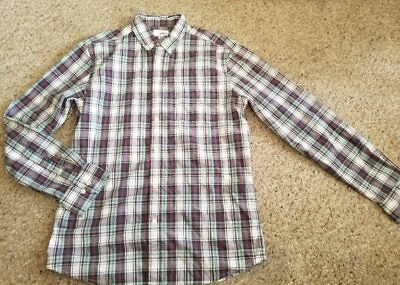 #ad NEW Blue and Gray Plaid SONOMA Long Sleeved Button Front Shirt Mens MEDIUM $8.89