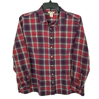 #ad Duluth Trading Women#x27;s Plus Free Swingin#x27; Flannel Shirt size 2XL Long Sleeve Red $25.49