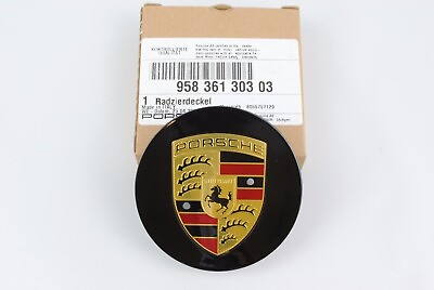 #ad 4pc 65mm Porsche Center Cap Black Colored Crest Wheel Center Cap Flat Gloss Blk $47.99