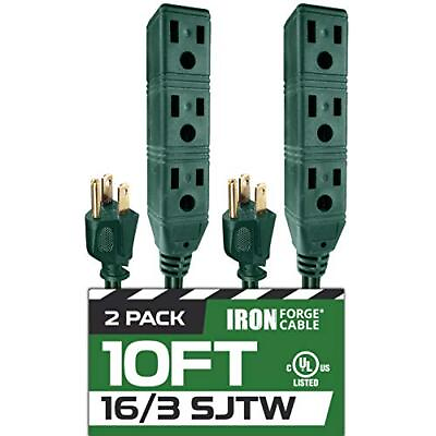 #ad 10 Ft Extension Cord 16 2 Durable Outdoor Green Cable 2 Pack 3 Power Outlets $17.99