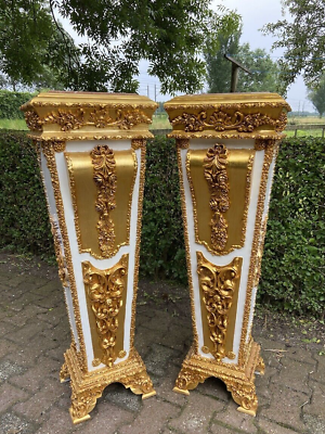 #ad Louis XVI Elegance: Gold amp; White Wooden Pedestals with Marble Top $2400.00
