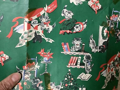 #ad VTG CHRISTMAS WRAPPING PAPER GIFT WRAP: cats merry christmas so cool $25.86