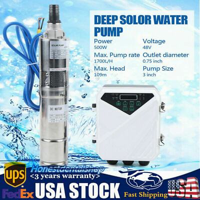 #ad 3quot; DC Deep Well Solar Water Pump 48V 500W Submersible MPPT Controller 1700L H $347.00