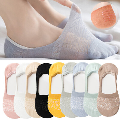 #ad Women Lace Socks Summer Thin Boat Socks Invisible Non slip Hosiery Breathable $1.59