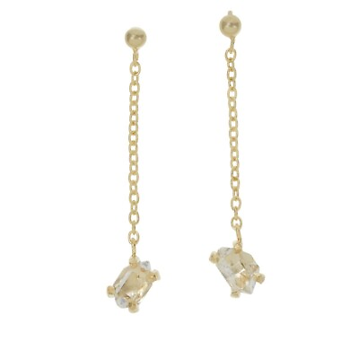 #ad Herkimer Mines Sterling Silver quot;Diamondquot; Quartz Chain Drop Earrings Goldtone $69.99