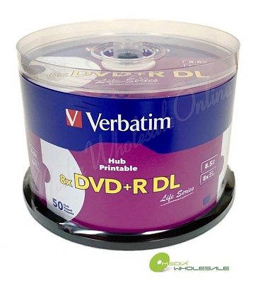 #ad VERBATIM 8X Blank DVDR DL Dual Double Layer 8.5GB 50pk White Inkjet Printable $30.90
