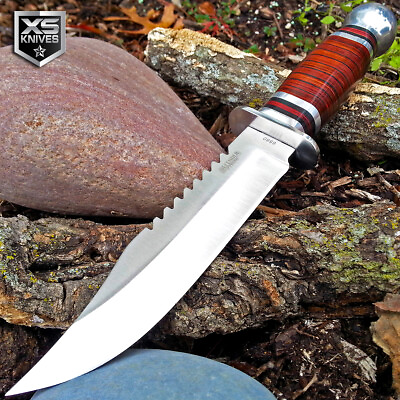 #ad 10quot; FIXED BLADE Survival CHERRY WOOD Hunting Bowie Knife Tactical SHEATH $17.90