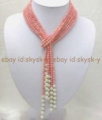 #ad Beautiful 3 Strands Natural 4mm Pink Coral White Freshwater Pearl Necklace 50#x27;#x27; $17.99