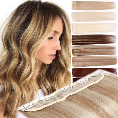 #ad Straight One Piece Clip In 100% Remy Human Hair Extensions 3 4Full Head Balayage $24.78
