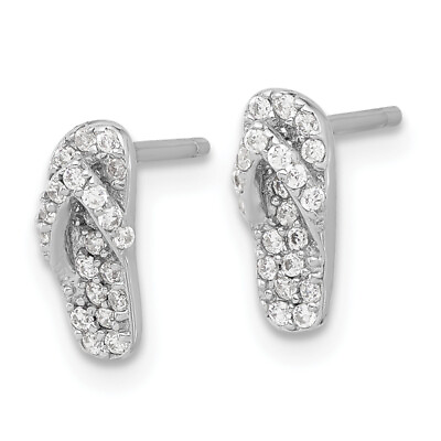 #ad 925 Sterling Silver Cubic Zirconia CZ Hawaiian Flip Flop Sandals Stud Earrings $77.00