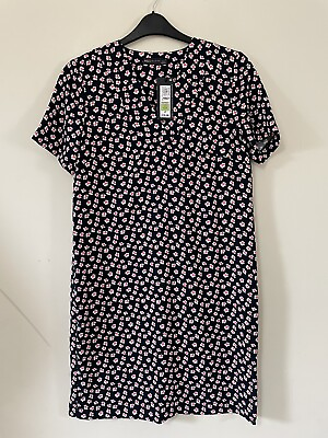 #ad Marks Spencer Collection Black White Floral Print Tunic Dress Size 12 Reg GBP 12.00