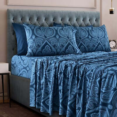 #ad Deep Pocket 6 Piece Bed Sheets Set 1800 Series Luxury Comfort Paisley Sheet Set $24.29