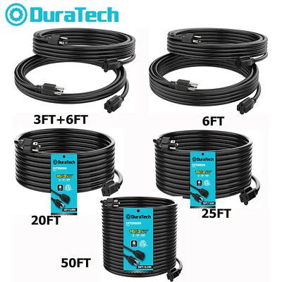 #ad DuraTech 50 ft 25ft 20ft 6ft 3 ft Extension Cord Outdoor 16 3 SJTW 13 Amps Black $25.99