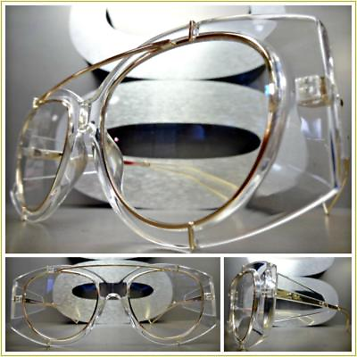 #ad Men or Women VINTAGE RETRO Style Clear Lens EYE GLASSES Transparent amp; Gold Frame $14.99