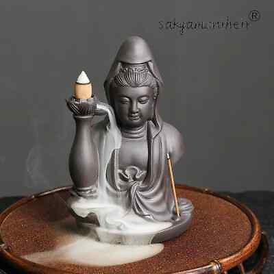 #ad Purple Clay Avalokitesvara Incense Burner Lotus Incense Stick Holder Buddhism $37.09