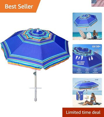 #ad UV Resistant 7ft Beach Umbrella with Vented Design Patio Garden Essential $109.99