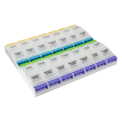 #ad Push Button 4 Times a Day Weekly Pill Organizer w Large Clear Compartments $16.97