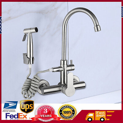 #ad Wall Mount Kitchen Faucet 360 Swivel Single Handle Sink Tap 2Hole Bidet Sprayer $57.00