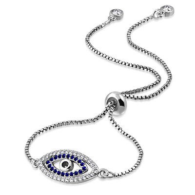 #ad Stainless Steel Multi Color CZ Evil Eye Protection Adjustable Chain Bracelet $19.99
