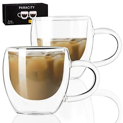 #ad Espresso Cups Set of 2 Double Wall Insulated Glass Coffee Mugs 5.5 OZ Cappucci $9.03