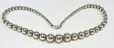 #ad SOUTHWESTERN STERLING SILVER VINTAGE BALL BEAD GRADUATED SIZE 16quot; LONG NECKLACE $89.99