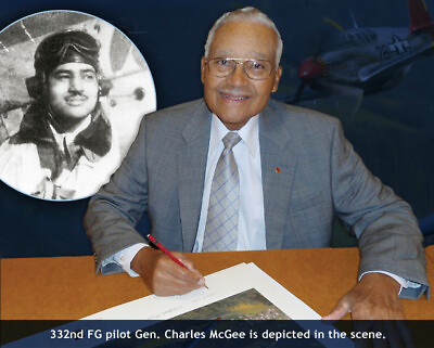 #ad Charles McGee more signed 332nd FG Tuskegee Airmen P 51 Mustang artwork $295.00