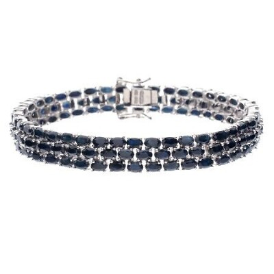 #ad QVC 30.00 Ct Oval Blue Sapphire Sterling 7 1 4quot; Three Row Bracelet $199.48
