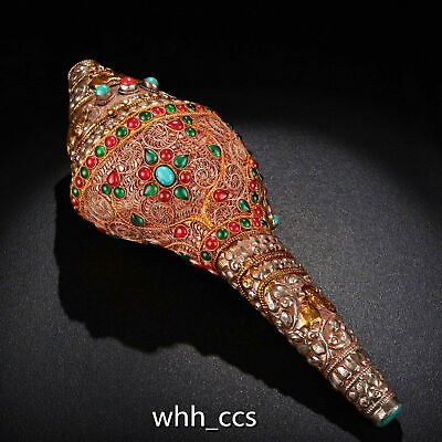 #ad 11quot; Tibet Pure copper Tibetan silver filigree Gilt Natural left handed conch $258.96
