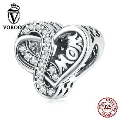 #ad VOROCO 925 Sterling Silver Love DIY Party Pendant Bracelet Charm Beads Jewelry $8.78