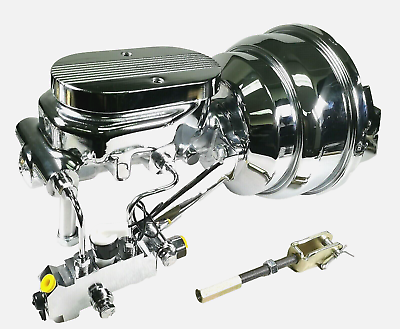#ad Chrome Chevy 8quot; Dual Disc Drum Power Booster Milled Master Cylinder amp; Brackets $188.50