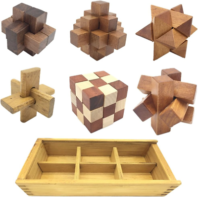#ad 6 In One 3D Luxury Wooden Brain Puzzle Teaser Kongming Lock for Teens and Adults $23.94
