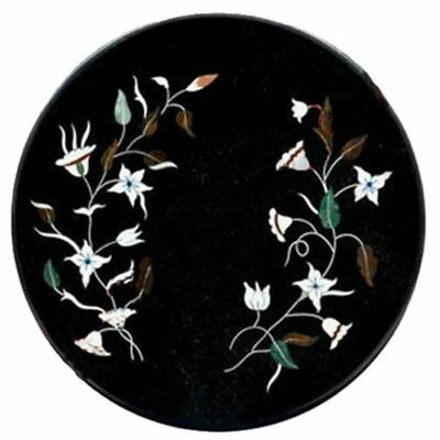 #ad 18quot; black marble center Table Top Inlay Work Handicraft pietradura floral work $478.00