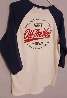 #ad Vans Off The Wall 3 4 Sleeve Baseball Style Shirt Black Sleeve Slim Fit $19.99