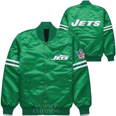 #ad NFL 80s New York Jets Green Satin Letterman Baseball Bomber Style Varsity Jacket $95.00