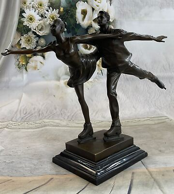 #ad SIGNED ANNIVERSARY ICE SKATING COUPLE PAIR BRONZE SCULPTURE STATUE ARTWORK $579.00