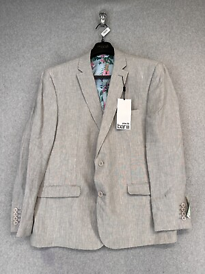 #ad #ad Bar III Mens Suit Jacket 46R Gray 100% Linen Slim Fit Textured NWT $275 $23.99