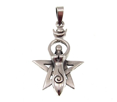 #ad Handcrafted Solid 925 Sterling Silver Spiral Goddess Pentagram Wiccan Pendant $22.46