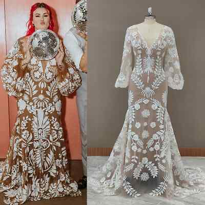 #ad Bohemia Mermaid Long Wedding Dress Puffy Sleeves V Neck Bridal Gowns Plus Size $153.00