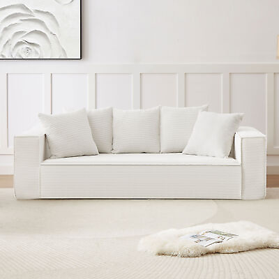 #ad 89 inch Corduroy Sofa with 5 Matching Toss Pillows for Modern Living Room WHITE $547.99
