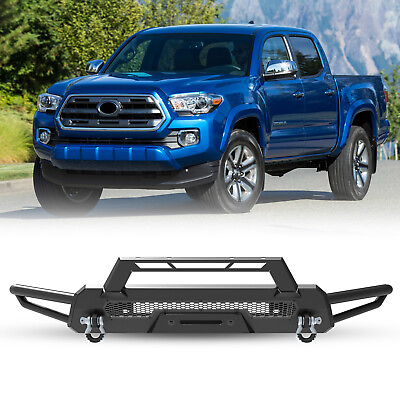 #ad Upgrade Black Steel Front Bumper w D Ring Shackles For 2016 2023 Toyota Tacoma $427.97