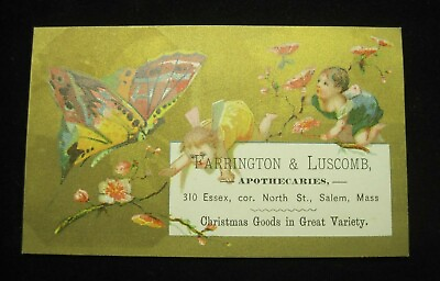 #ad Vict Trade Card Fairies Butterfly Farrington amp; Luscomb Apothecaries Salem MA $6.25