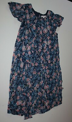 #ad Used Girls L 14 year American Girl Dress Navy Blue Pink Rose Floral Print Cascad $15.00