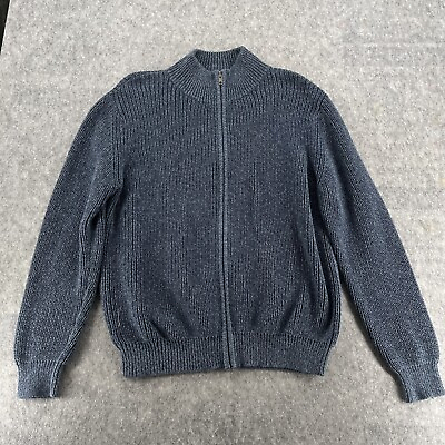 #ad LL Bean Mens Blue Chunky Knit Organic Cotton Full Zip 0VR26 Sweater Size L $21.99