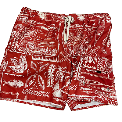 #ad Xl Swim Trunks Shorts Men’s Mesh Lining surf board Hawaiian Hawaii red orange $20.98