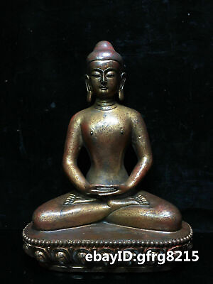 #ad 11.4quot; China Tibetan Buddhism Pure copper old Gilt Shakyamuni Buddha Statue $423.00
