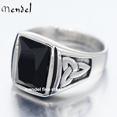 #ad MENDEL Stainless Steel Mens Celtic Trinity Knot Obsidian Stone Ring Size 7 15 $12.99