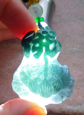 #ad Certified Icy Green 100% Natural A Jade jadeite Pendant Lotus Flower 佛莲花 100736 $38.40